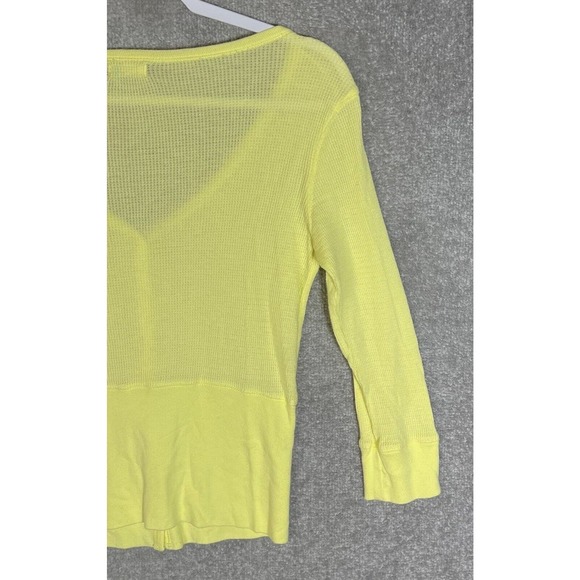 Old Navy Waffle Knit Button Up V-Neck Top Womens Size Small Neon Yellow - Picture 7 of 10